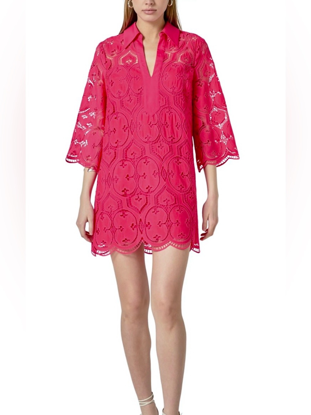 NWOT NEW WOMENS Sz MEDIUM (bust 40”) ENGLISH FACTORY EMBROIDERED DRESS PINK